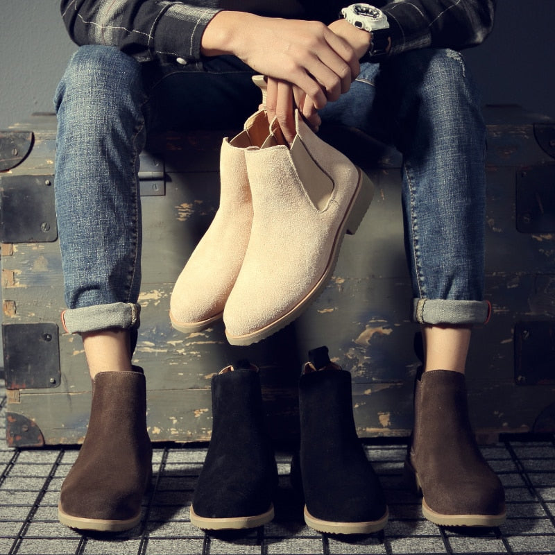 Misalwa Chelsea Men Boots Ankle Low Cow Suede Simple Pointed