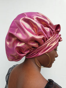 MPG Store Hand Made African Print Reversible Bonnets (Pink Satin and African Print). UK Delivery Only. Fast Delivery 4 Days