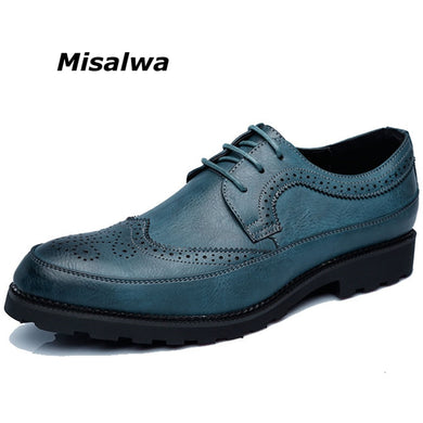 Misalwa Big Size 37-48 Men Dress Shoes British Style Men Oxfords Blue Yellow Gray Male Carve Pattern Brogue Free Drop Shipping