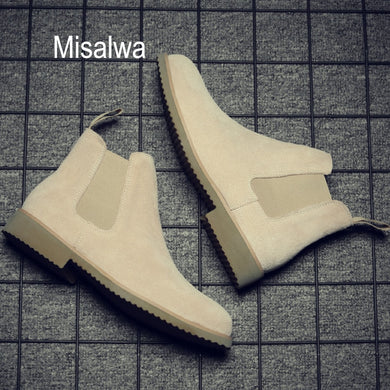 Misalwa Chelsea Men Boots Ankle Low Cow Suede Simple Pointed Toe Men Boots Casual All Match Winter Boots Sand Khaki 37-44