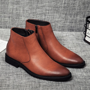 Misalwa Fashion Thin Simple Zipper Men Leather Boots Gray Black Brown Big Size 38-45 British Style Pointed Toe Chelsea Boots