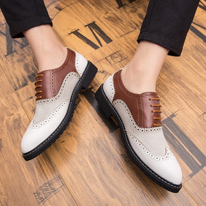 Misalwa White Brown Italian Style Men Formal Leather Shoe Gentleman Dress Suit Shoes Wing Tip Full Brogue Wedding Party Oxfords