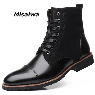 Misalwa Winter Men Snow Boots Warm Plush Plus Size 38-48 Men Boots Pointed Toe Winter Casual Leather Shoes Men Chelsea Boots