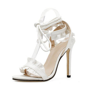 Sexy Women Pumps Bridal Shoes Woman High Heels Floral White Shoes Lace Up Peep Toe Ladies Sandals Classic Pumps & Enlargers 43