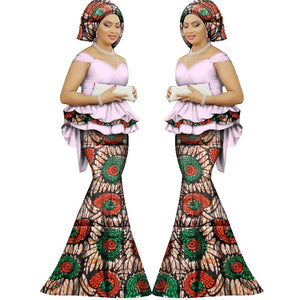 Summer skirt set african dashiki women traditional bazin print plus size dashiki african dresses for women suit 2pieces WY1312