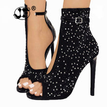 Women Pumps 2019 Fashion Gladiator Thin Heel Peep Toe High Heels Shoes Women Crystal Rhinestone Buckle Strap Pumps Plus Size 555