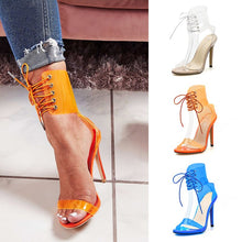 Women Pumps 2019 New PVC Jelly High Heels Lace-Up Open Toed Thin Heels Sexy Women Transparent Heels Sandals Party Shoes 11CM