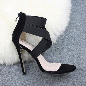 Women Pumps Fashion High Heels Transparent Shoes Women Jelly Sandals Sexy Heels Cross-tied Party Shoes Pumps & Enlargers  35-43
