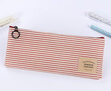 Brief Style Grid & Stripes Canvas Pencil Bag Stationery Storage Organizer Case School Supply Promotional Gift Stationery