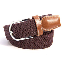 Men Women Waistband Unisex Canvas Woven Leather Pin Buckle Elastic Waist Belt