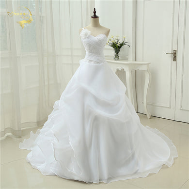 Vestido De Noiva A line One Shoulder Bridal Applique Lace Organza Robe De Mariage Vintage Wedding Dresses 2019 OW4042 Plus Size