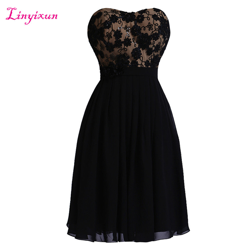 Linyixun Real Photo New Arrival A Line Homecoming Dresses 2017 Lace Short Prom Dresses Sweetheart Sleeveless Graduation Dresses