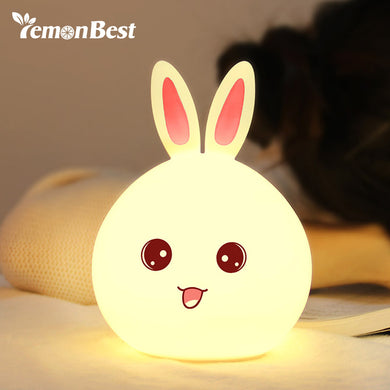 Rabbit LED Night Light Warm Whoite + RGB Tap Control Rechargeable Beside Lamp for Christmas Child Bedroom Lighting with Remote