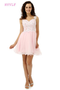 See Through 2019 Homecoming Dresses A-line Sweetheart Short Mini Pink Organza Lace Crystals Sweet 16 Cocktail Dresses