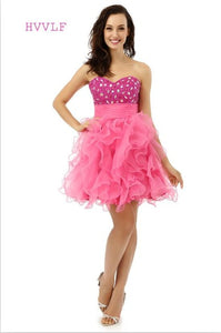 Backless 2019 Homecoming Dresses A-line Sweetheart Short Mini Fuchsia Organza Beaded Crystals Sweet 16 Cocktail Dresses