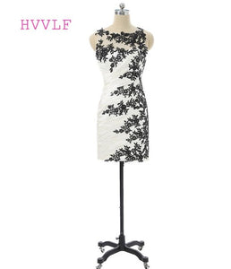 Black 2019 Elegant Cocktail Dresses Sheath Chiffon Appliques Lace Short Mini Backless Homecoming Dresses